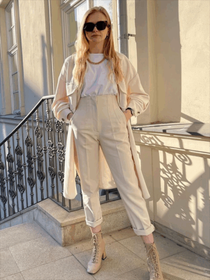 Women's Solid Color High Waist Trousers Slim Casual Pants